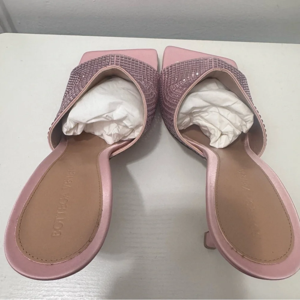 Bottega Veneta Camellia Stretch Sandal In Pink Satin Sparkle